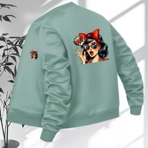 Women's Graphic Bomber Jacket - Mint Green - new